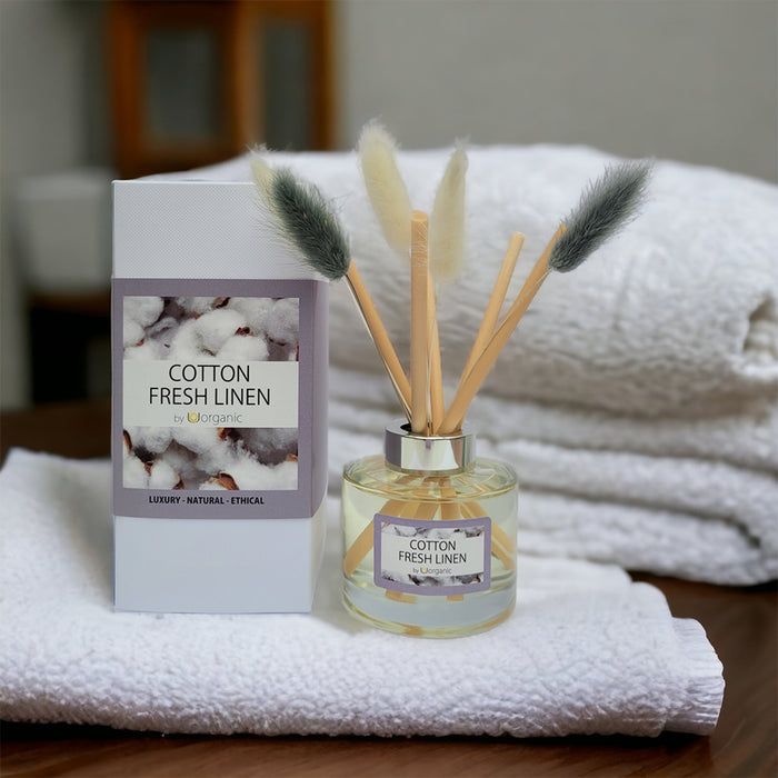 UOrganic Luxury Bunny Tail Reed Diffuser - Cotton Fresh Linen Fragrance 165ml