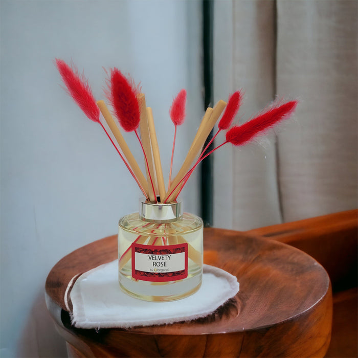 UOrganic Luxury Bunny Tail Reed Diffuser - Velvety Rose Fragrance 165ml