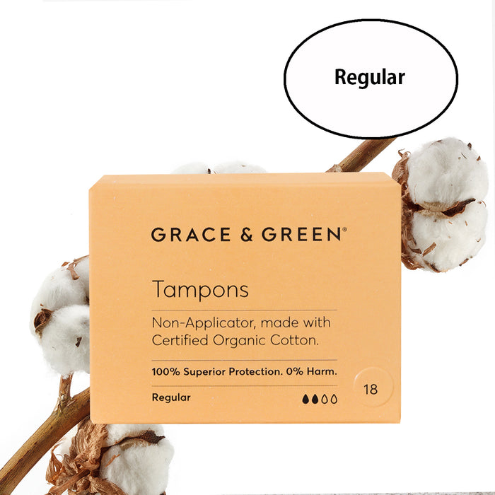 Grace & Green Organic Cotton Tampons Regular (18 in Box)