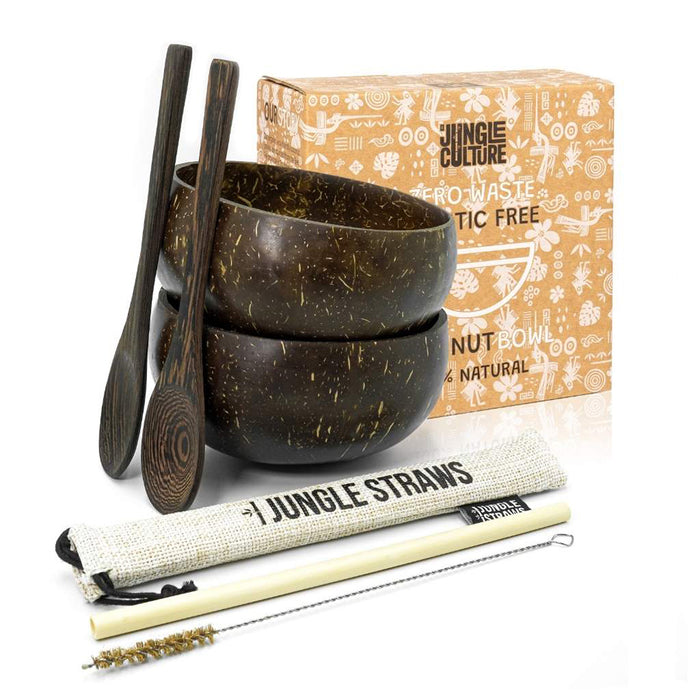 Jungle Culture Eco-friendly Coconut Bowls & Spoons Set of 2