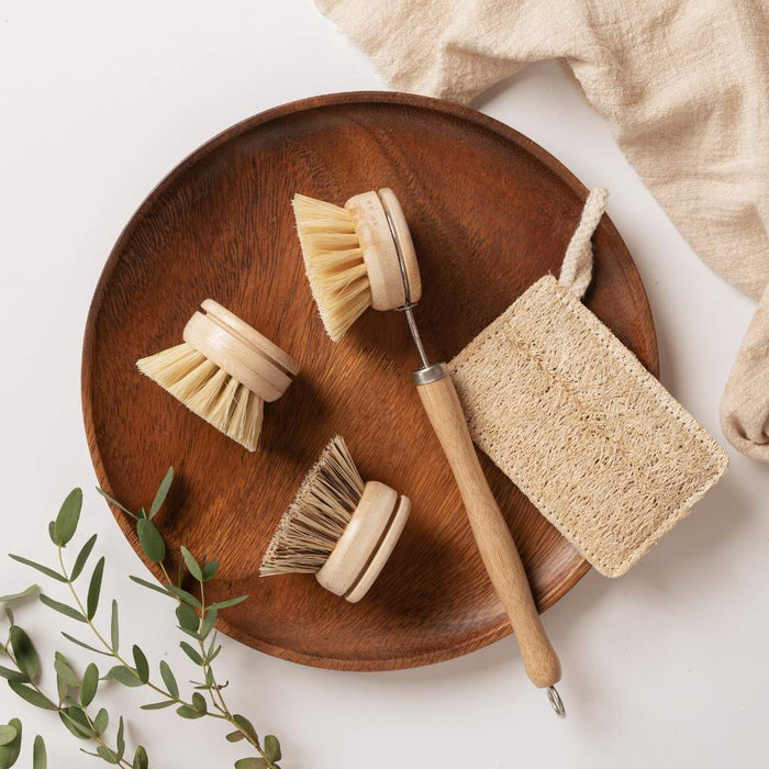Jungle Culture Sustainable Dish Brushes | 4 Piece Starter Set w/ Loofah Sponge