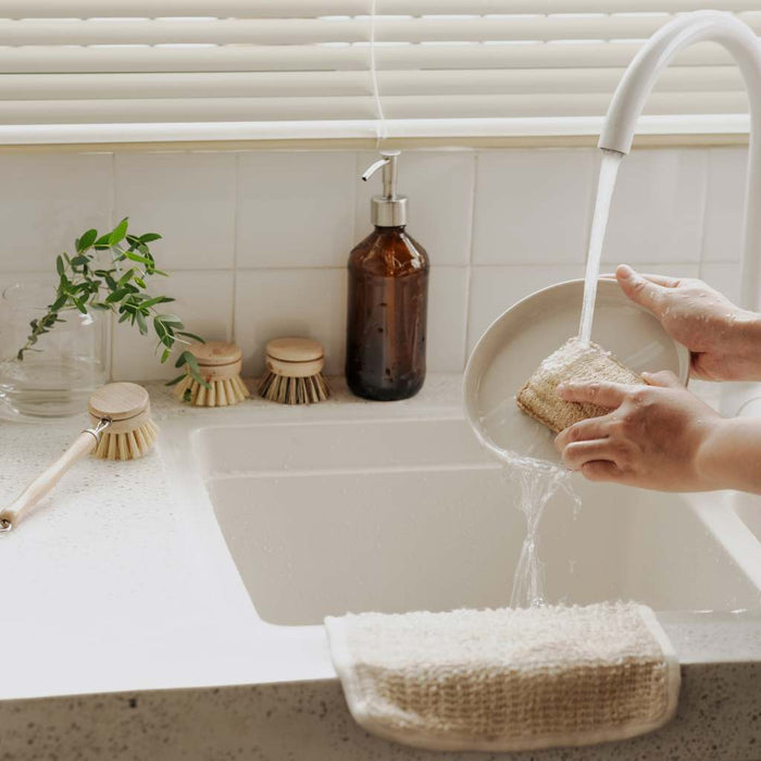 Jungle Culture Sustainable Dish Brushes | 4 Piece Starter Set w/ Loofah Sponge