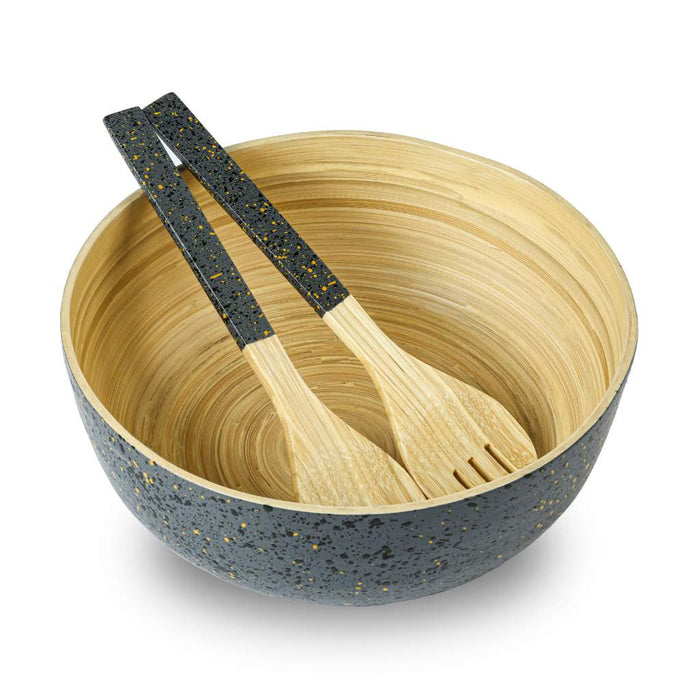 Jungle Culture Bamboo Salad Server Set | Salad Tongs Dark Grey (Spoon & Fork)