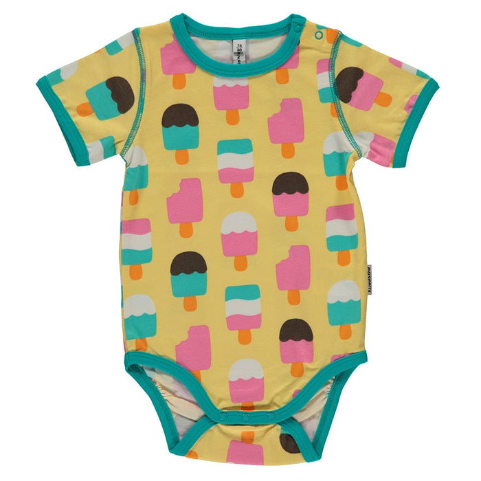 Maxomorra Ice Cream Yellow Bodysuit Short Sleeved