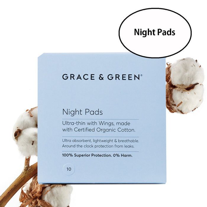 Grace & Green Organic Cotton Night Pads (10 in Box)