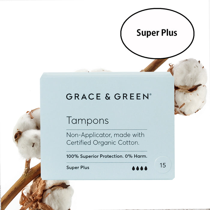 Grace & Green Organic Cotton Tampons Super Plus (15 in Box)