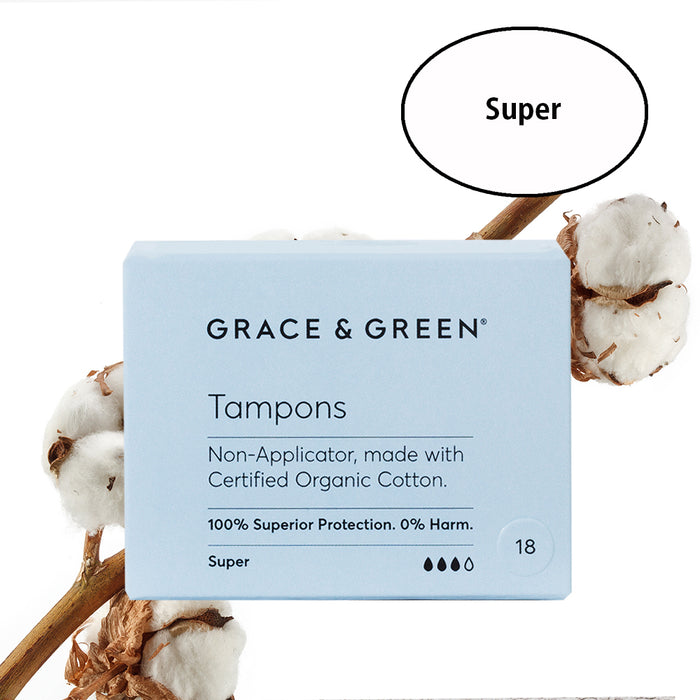 Grace & Green Organic Cotton Tampons Super (18 in Box)