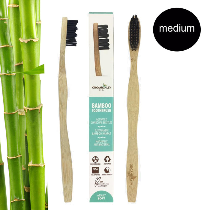 Organically Epic - Adult Charcoal Infused Bamboo Toothbrush MEDIUM
